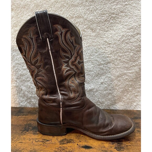 Tony Lama Western Mens Boots 7.5 B Embroidery Cross Inlay Leather Cowboy Rodeo - Picture 5 of 16